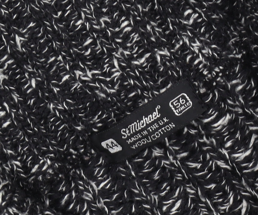 St Michael Men's Black Wool Pullover V-Neck Jumper