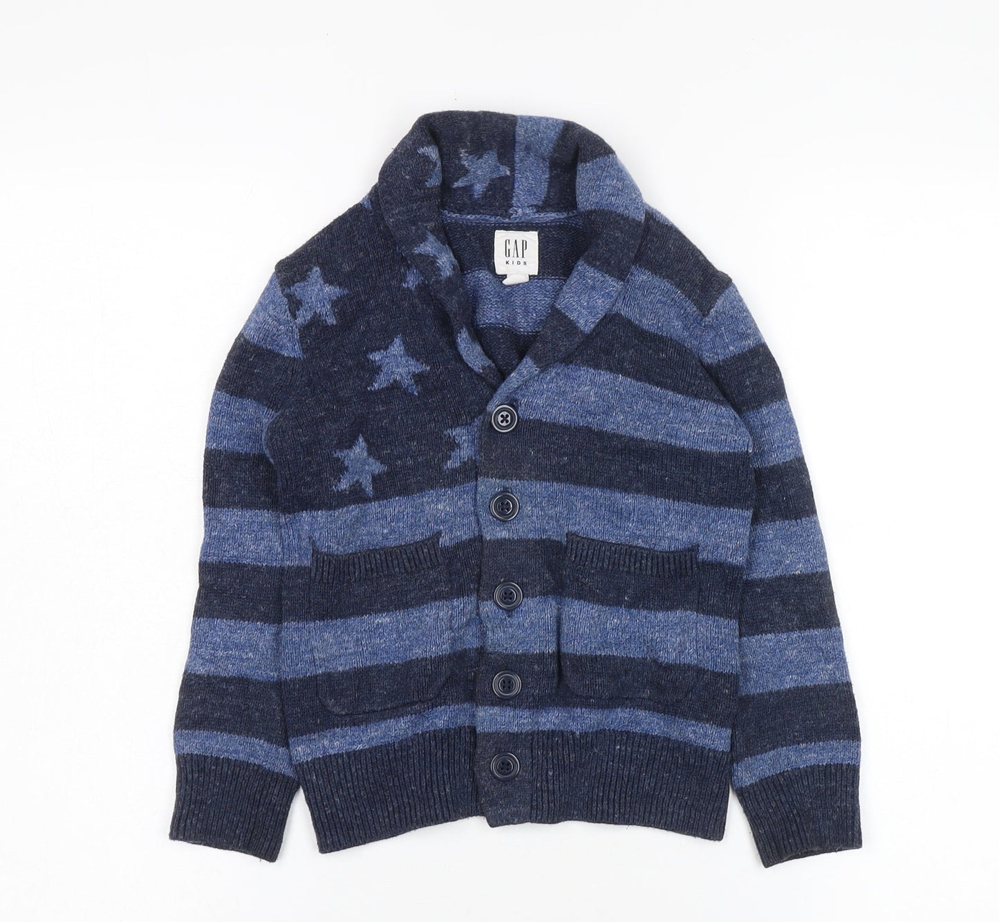 GAP Boys Blue Striped Cardigan XS 4-5 Years, Button Collared Knit