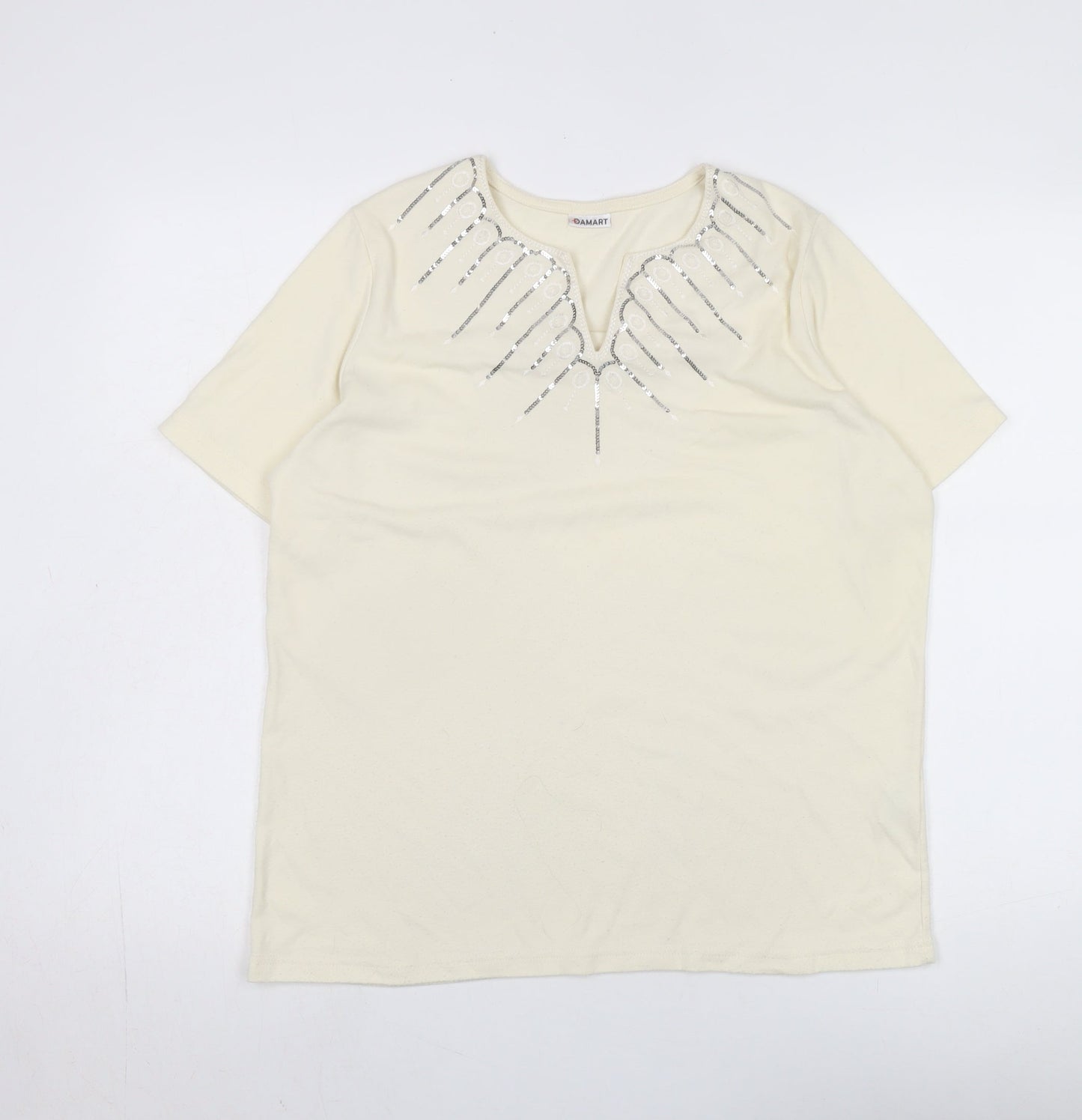 Damart Women’s Ivory Embroidered Sequin T-Shirt – Size 14