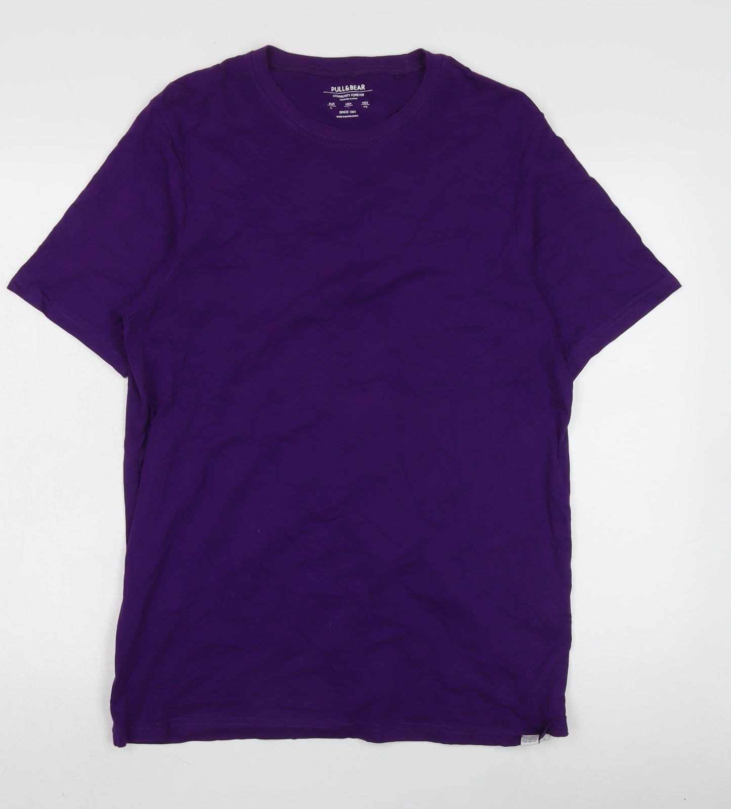 Pull&Bear Unisex Purple Basic T-Shirt, Size 12, Crew Neck