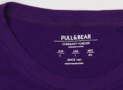 Pull&Bear Unisex Purple Basic T-Shirt, Size 12, Crew Neck