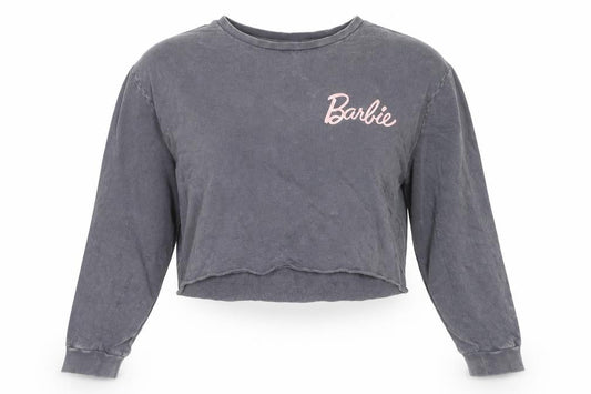 Barbie Grey Long Sleeve Cropped Women's T-Shirt - Size S