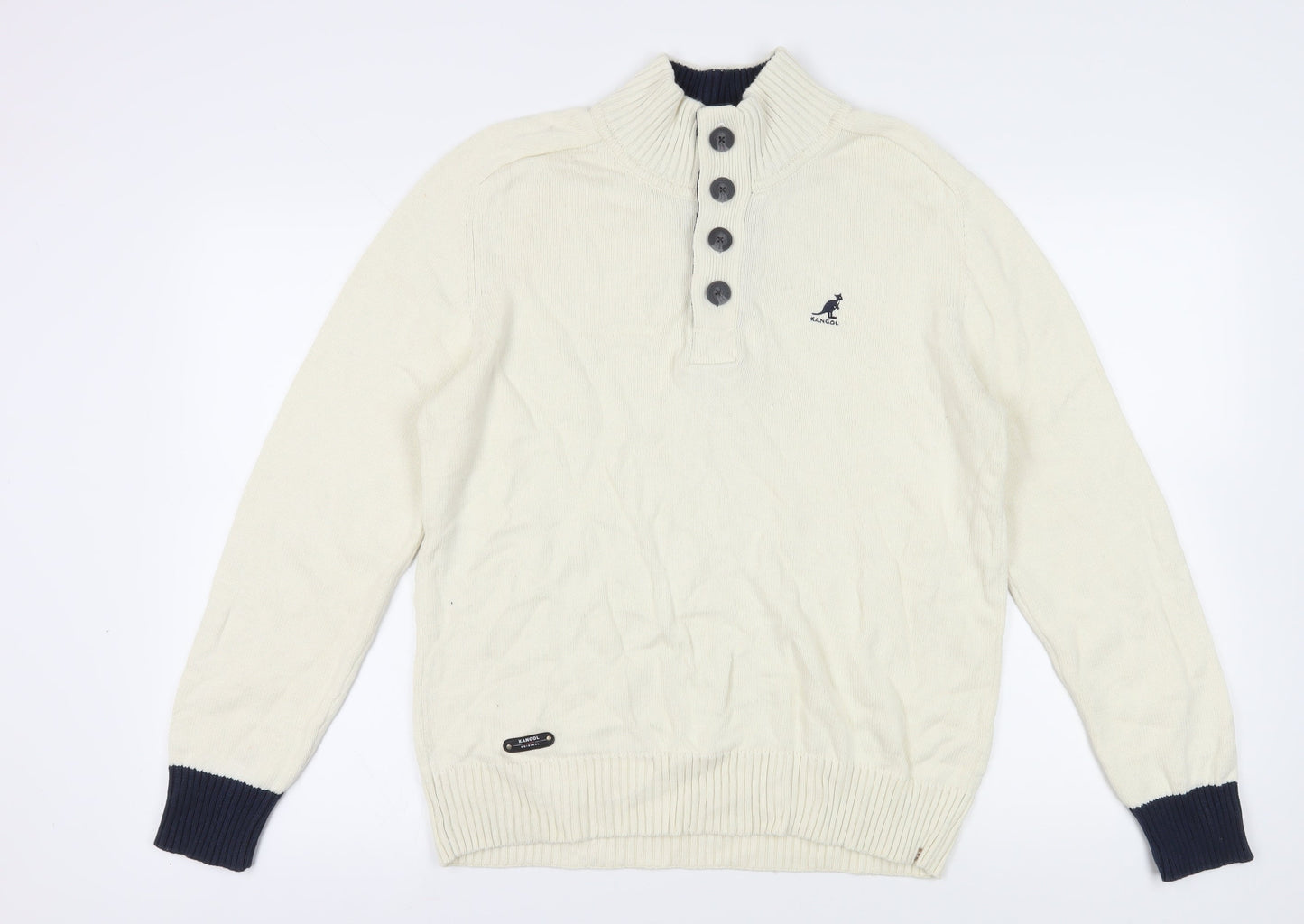 Kangol Men's Ivory Cotton Henley Jumper, Size L