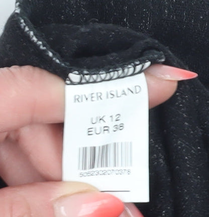 River Island Women's Black Houndstooth Shorts UK 12