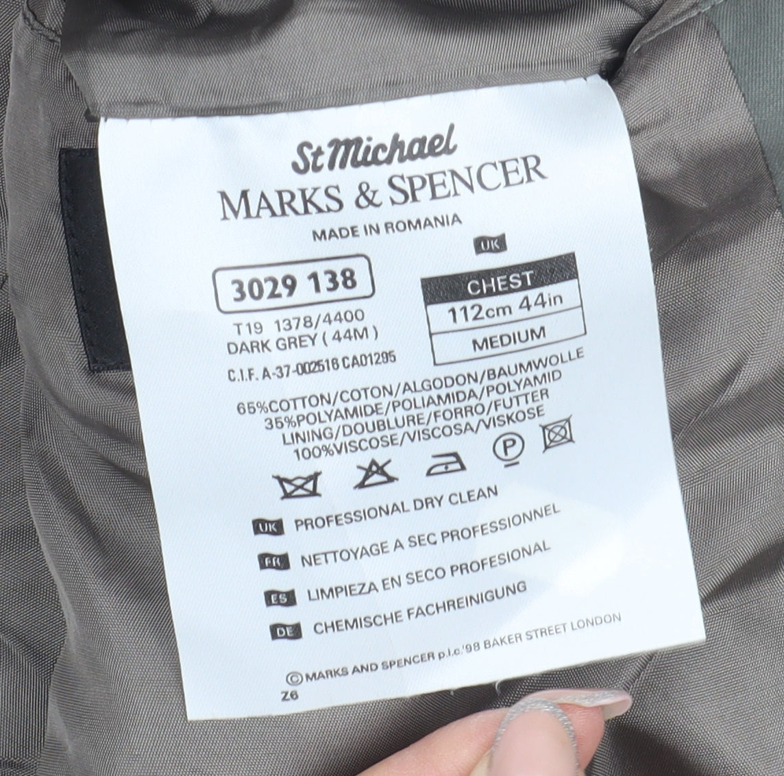 Mens UK Size 44 Marks and Spencer Regular Grey Suit Jacket