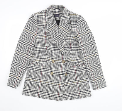 M&S Women's Black Houndstooth Blazer, Size 8, Double-Breasted