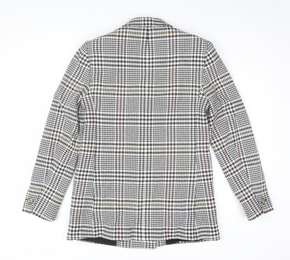 M&S Women's Black Houndstooth Blazer, Size 8, Double-Breasted