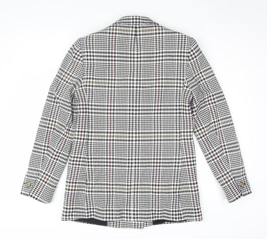 M&S Women's Black Houndstooth Blazer, Size 8, Double-Breasted