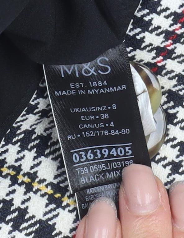 M&S Women's Black Houndstooth Blazer, Size 8, Double-Breasted