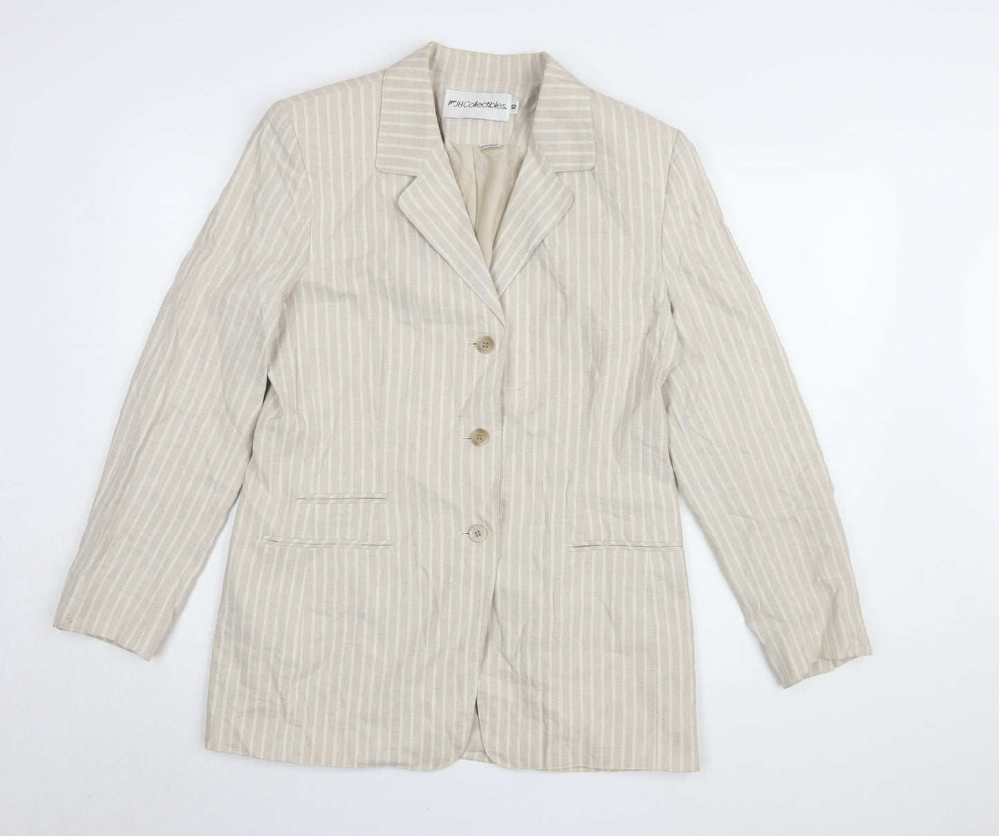 JH Collectibles Women Beige Stripe Blazer Jacket UK 14