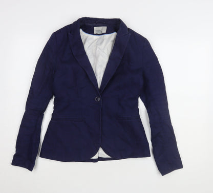 H&M Women's Blue Blazer, Size 8, Lined, One-Button
