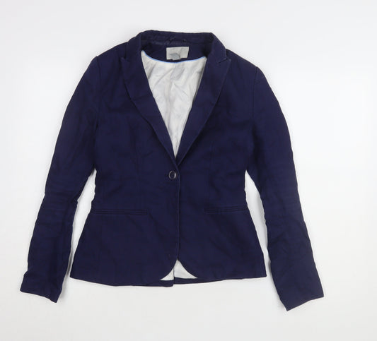 H&M Women's Blue Blazer, Size 8, Lined, One-Button