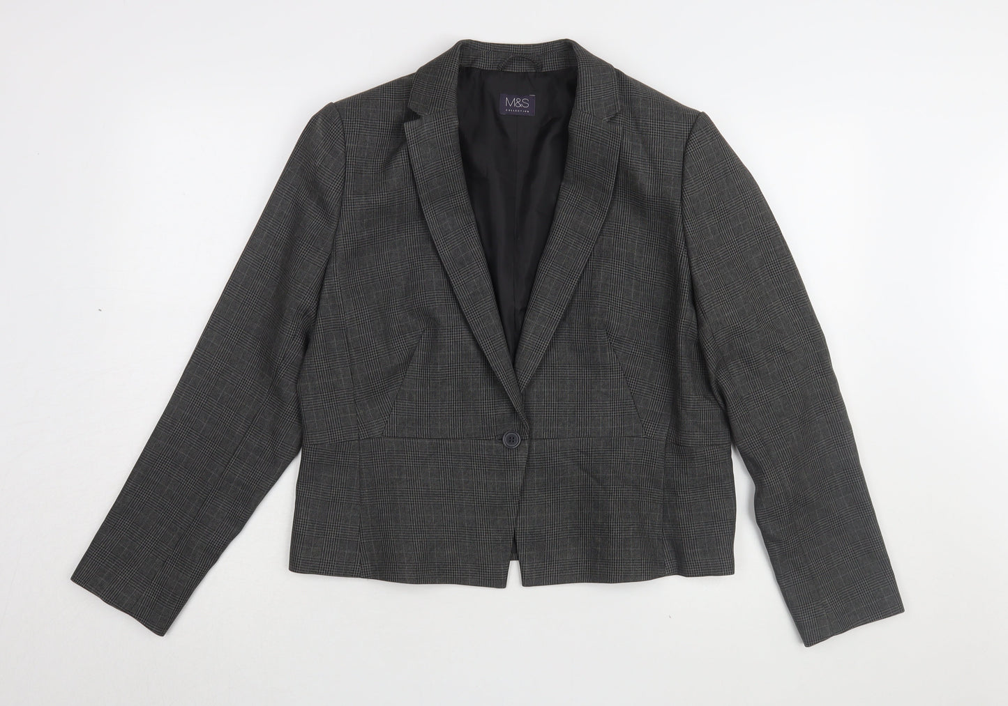 Marks and Spencer Women Grey Check Suit Jacket Size 16