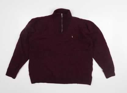 Next Men's Red Wool Full Zip 2XL Jumper