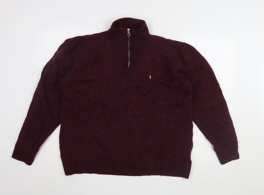 Next Men's Red Wool Full Zip 2XL Jumper