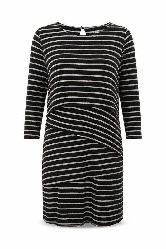 Front view of mamas & papas Women's Black Striped Shift Dress -, size 14