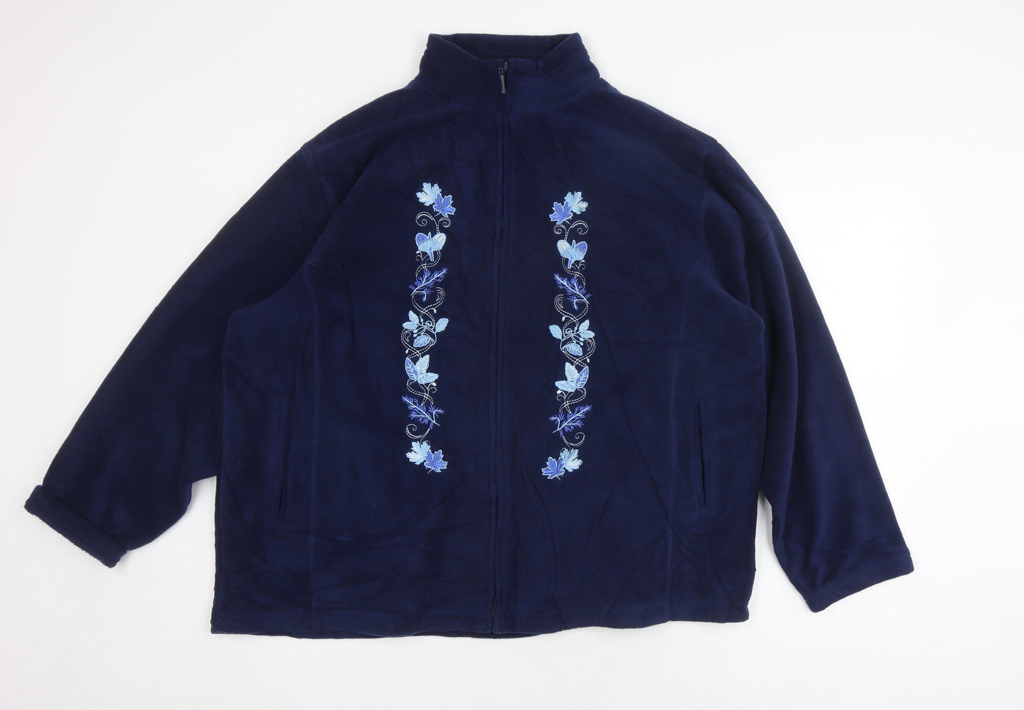 Pure & Natural Women's Blue Embroidered Full Zip 3XL Fleece