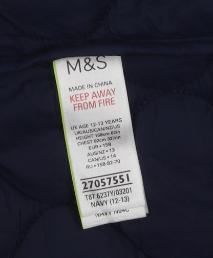 Marks and Spencer Girls Blue Puffer Jacket 12-13 Years