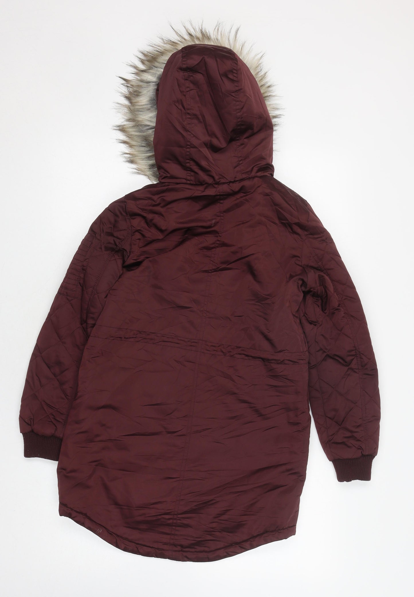 Candy Couture Girls Red Puffer Jacket 11Y Hooded Long Fur Trim