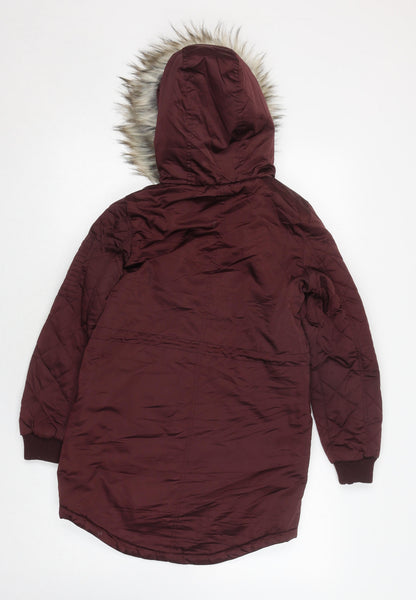 Candy Couture Girls Red Puffer Jacket 11Y Hooded Long Fur Trim