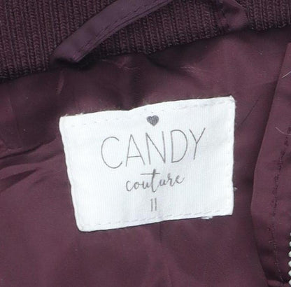 Candy Couture Girls Red Puffer Jacket 11Y Hooded Long Fur Trim