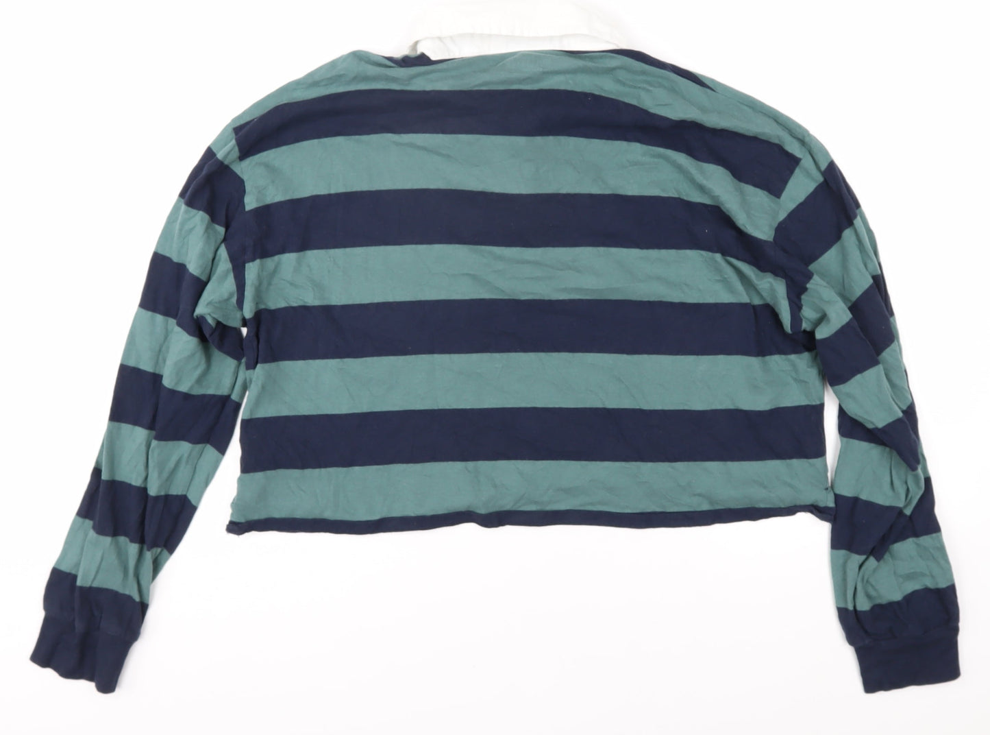 Hollister Boys Green Striped Long Sleeve Polo Shirt M