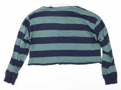Hollister Boys Green Striped Long Sleeve Polo Shirt M