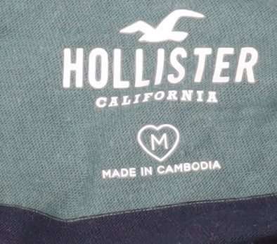Hollister Boys Green Striped Long Sleeve Polo Shirt M