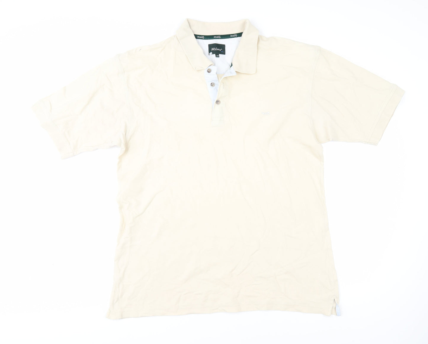 Wolsey Men's Beige Polo Shirt L Cotton Short Sleeve