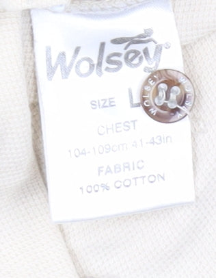 Wolsey Men's Beige Polo Shirt L Cotton Short Sleeve
