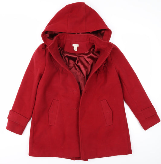 Monsoon Girls Red Hooded Wool-Blend Coat Size 10