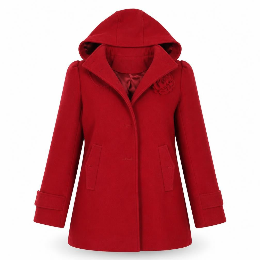 Monsoon Girls Red Hooded Wool-Blend Coat Size 10
