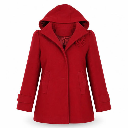 Monsoon Girls Red Hooded Wool-Blend Coat Size 10