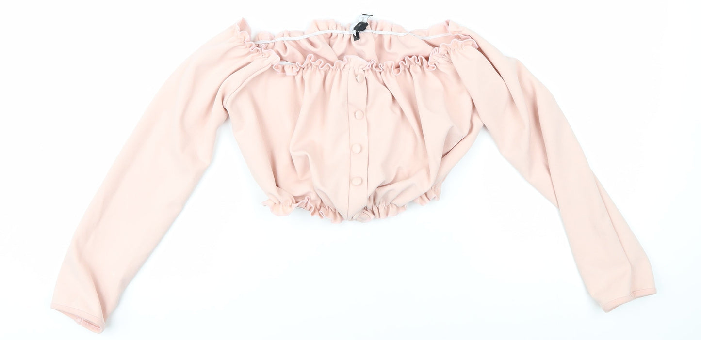 Womens UK Size 10 New Look Pink Cropped Blouse
