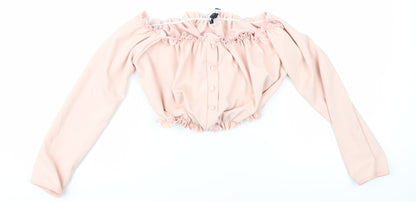 Womens UK Size 10 New Look Pink Cropped Blouse