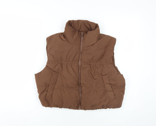 H&M Brown Unisex Waistcoat M Polyester Puffer