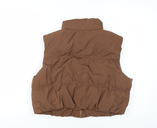 H&M Brown Unisex Waistcoat M Polyester Puffer