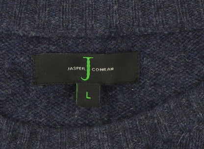 Jasper Conran Men's Blue Check Wool Pullover Jumper L