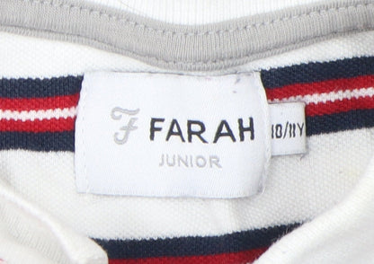 Farah Boys White Striped Polo, Size 10-11, Classic Style