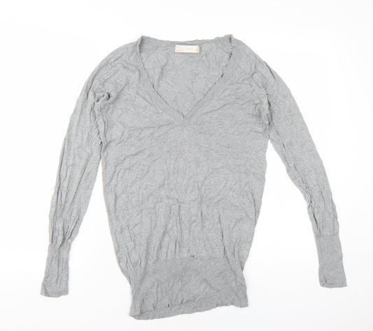 Zara Unisex Grey V-Neck Silk Cotton Pullover Jumper L