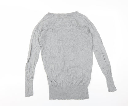 Zara Unisex Grey V-Neck Silk Cotton Pullover Jumper L