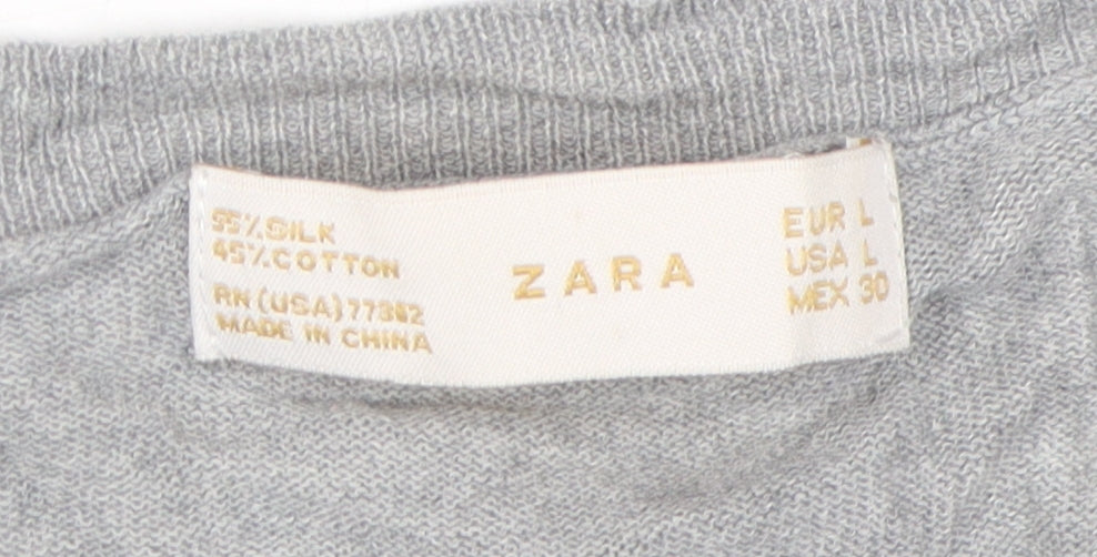 Zara Unisex Grey V-Neck Silk Cotton Pullover Jumper L