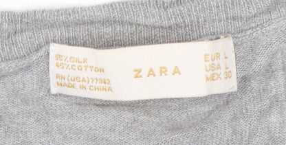 Zara Unisex Grey V-Neck Silk Cotton Pullover Jumper L