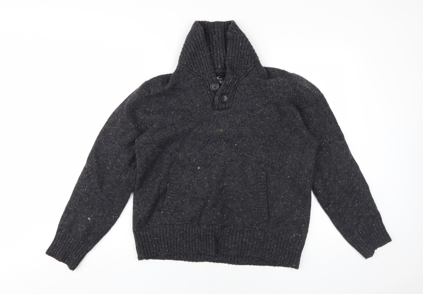 Howick Men's Grey Wool Henley Jumper L High Neck