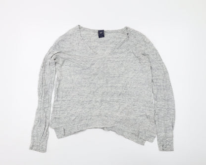 Gap Women's Grey V-Neck Cotton Pullover Jumper