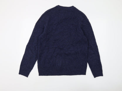 White Stuff Men's Blue Wool Cotton Pullover, Size S, Casual Knit