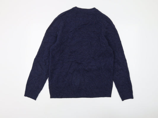 White Stuff Men's Blue Wool Cotton Pullover, Size S, Casual Knit