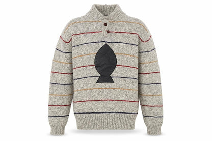 White Hawk Men's Grey Henley Striped Jumper M