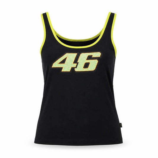 Front view of VR46 Black Tank Top unisex adults l basic cotton