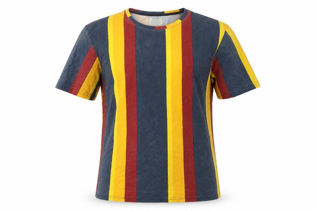 Front view of Rebel Men's Multicoloured Striped T-Shirt S